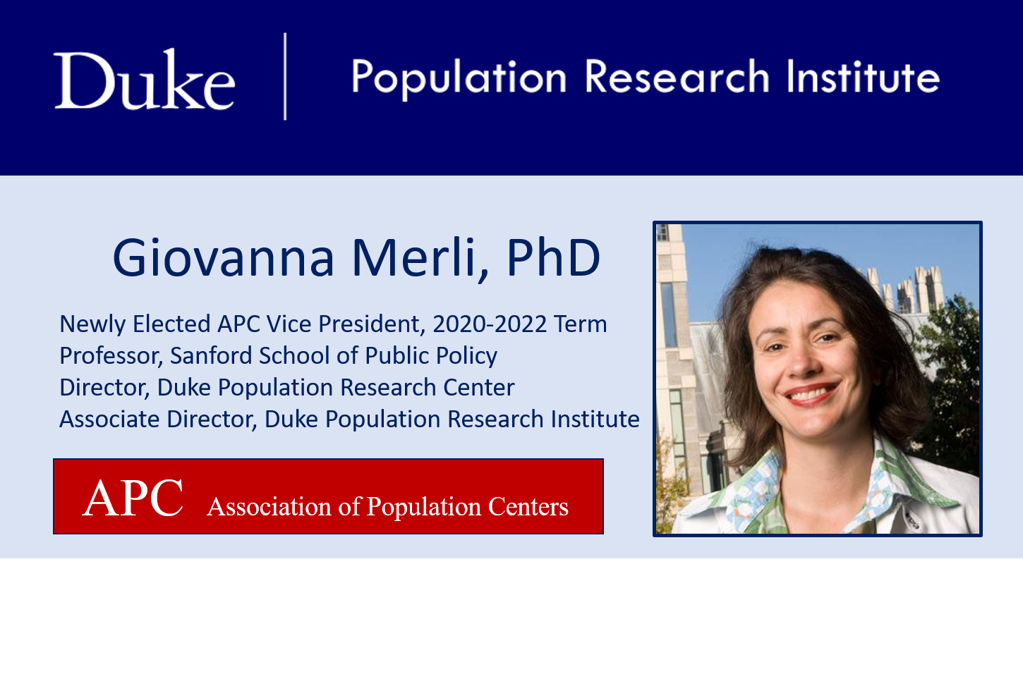 DUPRI's Giovanna Merli Elected Vice President for the Association of Population Centers