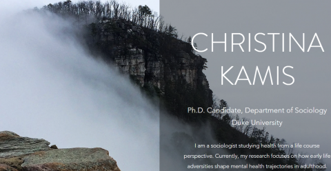 Photo of Christina's website--the background is a mountainous landscape with her name and title.